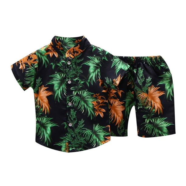 Odeerbi 1-8 Años Conjunto de Verano Para Niños de Hawaianos Camiseta de Manga Corta de Algodón Con Estampado Tropical Conjunto de Dos Piezas de Gráficos