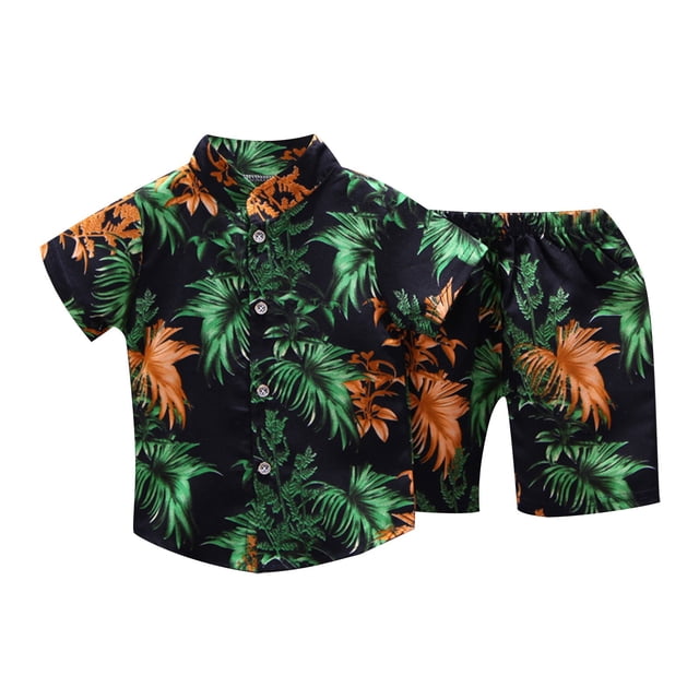 Odeerbi 1-8 Años Conjunto de Verano Para Niños de Hawaianos Camiseta de Manga Corta de Algodón Con Estampado Tropical Conjunto de Dos Piezas de Gráficos