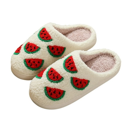

WNVMWI House Slippers for Women Men Couples Cute Fashion Fruit Embroidery Fuzzy Slippers Plush Cotton Shoes Memory Foam Slip-on Indoor House Shoes 36