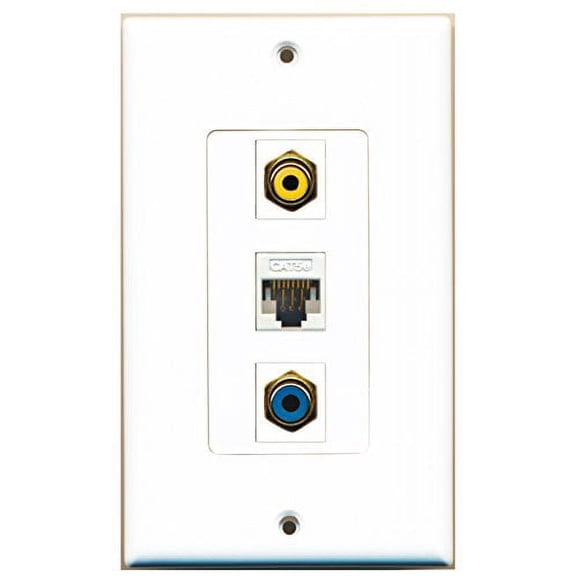 RiteAV - 1 Port RCA Yellow and 1 Port RCA Blue and 1 Port Cat5e Ethernet White Decorative Wall Plate