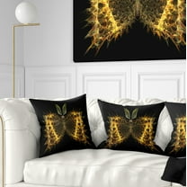 Designart Golden Fractal Butterfly in Dark - Abstract Throw Pillow - 18x18