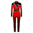 thumbnail image 4 of TiaoBug Kids Girls Sparkly Color Block Gymnastics Leotard Full Body Jumpsuit Long Sleeve Skating Bodysuit Red 6, 4 of 6