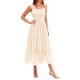 thumbnail image 1 of Vestido PRETTYGARDEN Midi de Tul Beige sin Mangas con Fruncido Talle L, 1 of 9