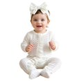 thumbnail image 5 of larppty Infant Baby Girl Fall Outfit Romper Footies Solid Color Frills Ruffle Trim Jumpsuit Bodysuit Newborn Winter Clothes, 5 of 7