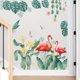 thumbnail image 2 of 1pc Flamingo Hanging Tree Leaves Wall Stickers, Green Nature Jungle Wall Decor, Vinyl Self-Adhesive Wallpaper, Removable Mural, For Living Room Bedroom, 2 of 4