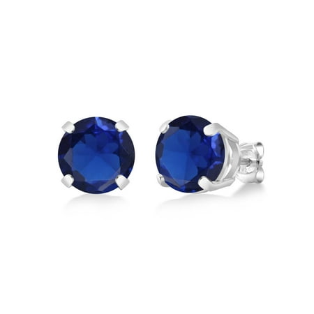 5.00 Ct Round 8mm Blue Simulated Sapphire 925 Sterling Silver Stud Earrings