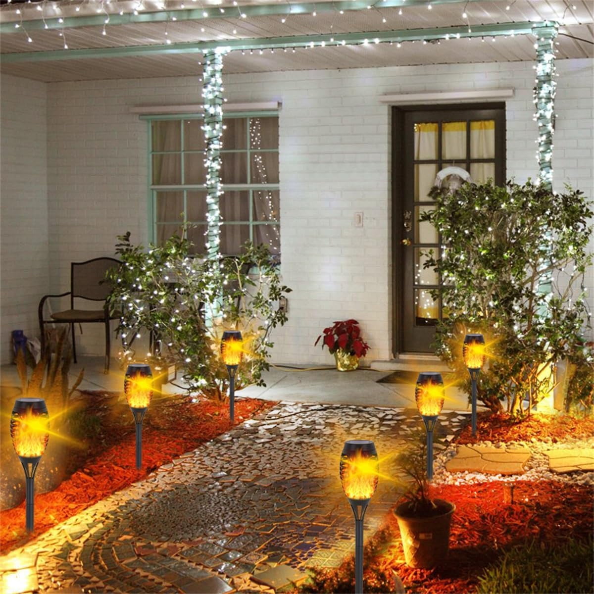 REQO 8 Solar Lights Outdoor Garden,Waterproof LED Landscape Lights Ornaments,Flickering Dancing Flaming Torch Solar Lights Stake for Pathway Yard Patio Walkway Lawn Decorative