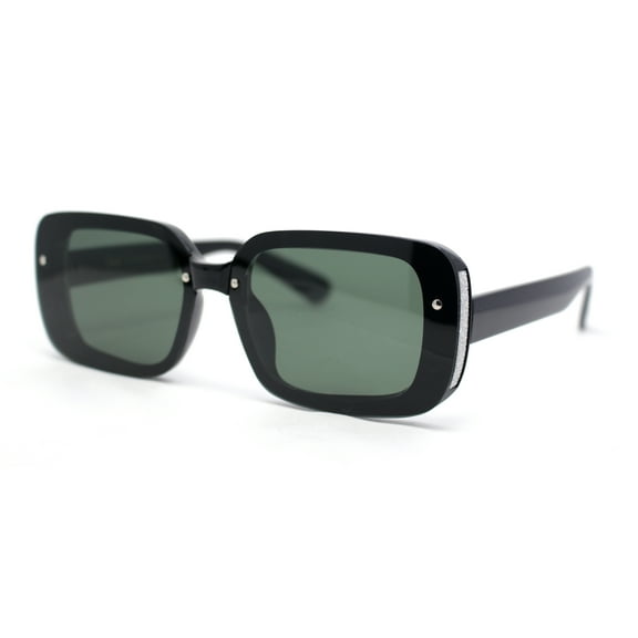 Womens Classy Narrow Rounded Rectangle Rimless Glitter Plastic Sunglasses Black Silver - Green