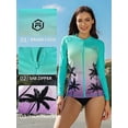 thumbnail image 3 of Sociala Women's Zipper Gradient Swimsuit Tops Crew Neck Long Sleeve Rash Guard Workout Running Tops UPF 50+, 3 of 5