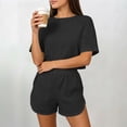 thumbnail image 2 of Tqcoqu Women's Eyelet Embroidery 2 Piece Outfit, Crew Neck Short Sleeve Top & Elastic Waist Split Hem Shorts, Breathable Summer Loungewear Pajama Set for Women﻿,Black Women's M-XXL, 2 of 5