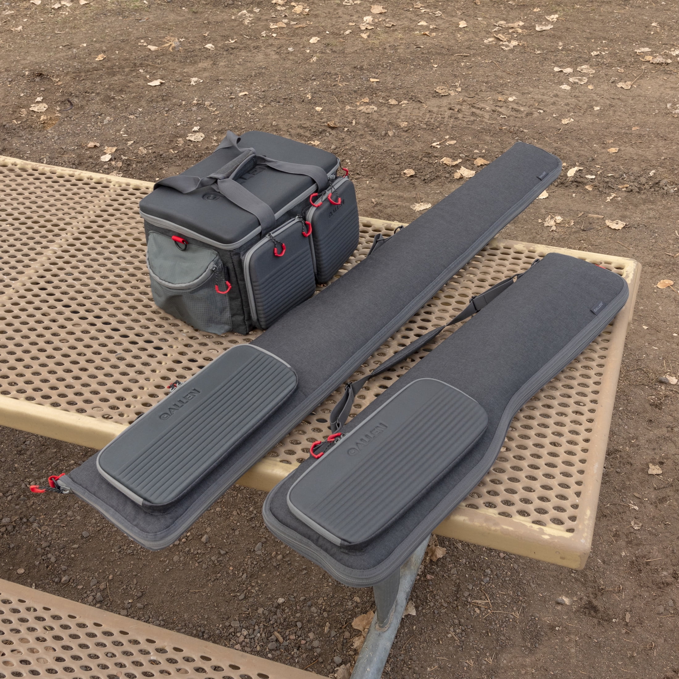 Allen Company Competitor Premium Molded Lockable Range Bag, Internal Tote & Fold-Up Gun Mat, Gray