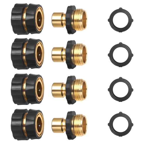 STYDDI 3/4" GHT Thread Aluminum Garden Hose Fitting Quick Connector Male and Female Value Pack - No-Leaks Water Hoses Quick Connect Release, 4 Set, with Extra 4 Washers
