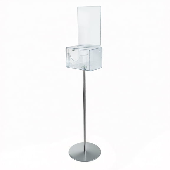 Large Clear Lottery Box with Pocket, Lock and Keys on Pedestal