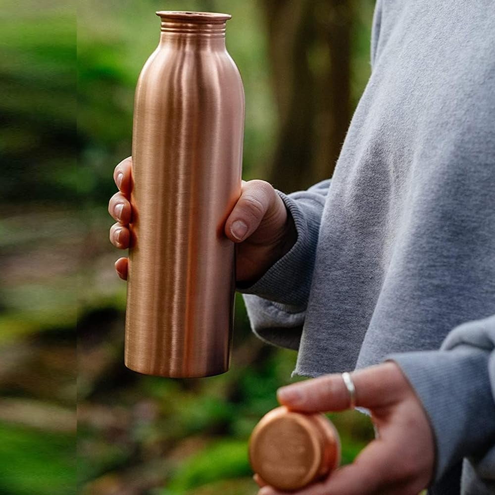BlueQueen Pack of 2-34oz Pure Copper Water Bottle Ayurvedic For Drinking- Drink More Water, Lower Your Sugar Intake And Enjoy The Health Benefits Immediately