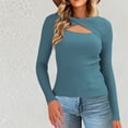 thumbnail image 4 of Htigea Women's Cutout Sweaters Ribbed Knit Long Sleeve Stretch Slim Fit Pullover Lightweight Fall Base Layer Tops Blue S, 4 of 6