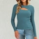 thumbnail image 5 of Conjuntos de otoño para mujer,Blusa informal de cuello redondo de punto calado para mujer, manga larga, poliéster, tejido suave y ligero, ideal para el hogar, sopatenor, 5 of 9