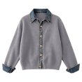 thumbnail image 6 of Fengqque Women’s Denim Collar Button Down Cardigan Sweaters Long Sleeve Cuffed Denim Trim Loose Fit Outerwear Tops Gray Free Size, 6 of 6