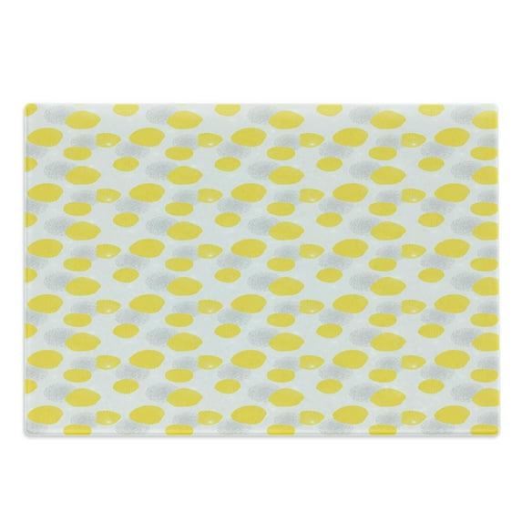 Abstract Cutting Board, Quirky Shapes and Dotted Rounds with Unusual Simple Stars Pattern, Decorative Tempered Glass Cutting and Serving Board, in 3 Sizes, by Ambesonne