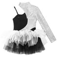 thumbnail image 6 of TiaoBug Girls Sequin Ballet Dance Leotard One Shoulder Tutu Dress Dancing Costume for Jazz Hip Hop Silver 12, 6 of 7