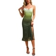 thumbnail image 2 of INSPIRE CHIC Summer Spaghetti Strap Maxi Dress for Women's Cowl Neck Stretchy Mesh Flowy Wedding Guest Dresses XS Green, 2 of 5
