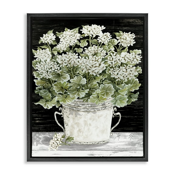 Stupell Industries Country Vase Baby's Breath Plants & Flowers Painting Black Floater Framed Canvas Art Print Wall Art, 17 x 21