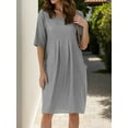 thumbnail image 6 of Women's full size round neck half sleeve dress with pockets crafted in one hundred percent polyester fabric for everyday wear, 6 of 14