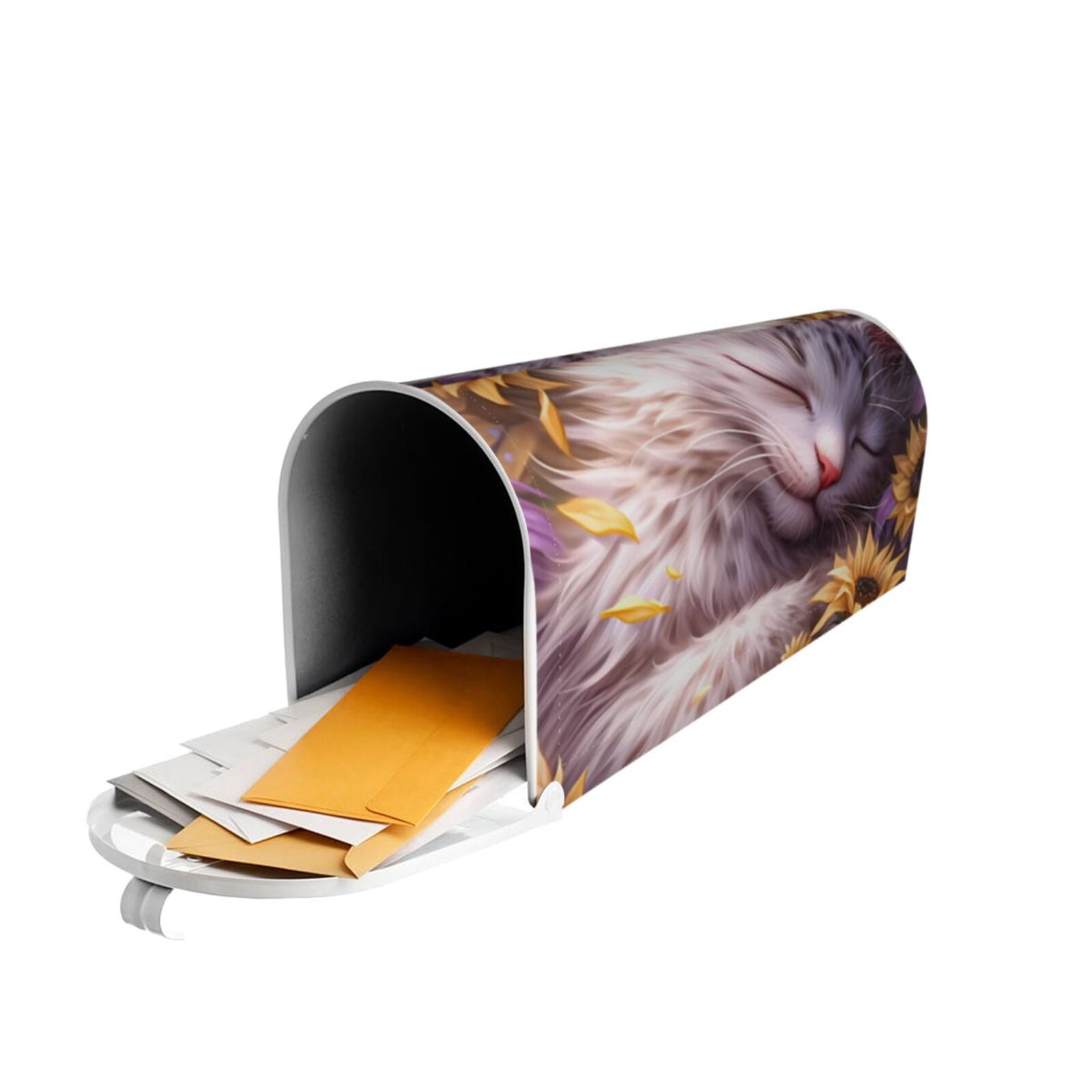 Gukieu Warm Sunflower Sleeping Cat Print Magnetic Mailbox Cover, Sun-proof and Waterproof Home Yard Mailbox Cover-21x18 in