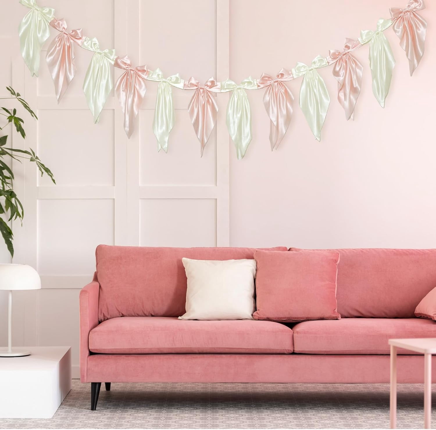 Satmonnus 7.9 FT Easter Pastel Bow Garland Banner - Silk Satin Ribbon Pastel Bow Garland Hanging Party Bow Garland Decoration for Easter Birthday Baby Shower Wedding Party Supplies