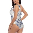 thumbnail image 4 of Picia Indigo Tie Dye Pattern Women's One Piece Swimsuits,One Shoulder Swimwear Asymmetric ,Ruffle Monokinis Bathing Suits,High Waisted Flattering Bathing Suits-Large, 4 of 8