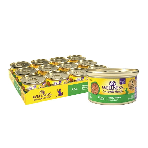 Wellness Complete Health Pate Adult Wet Cat Food, Natural, Protein-Rich, Grain Free, 3 Ounce, 24 Pack, (Turkey)