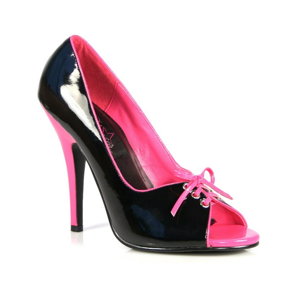 Pleaser Womens Peep Toe Pumps Lace Up Shoes Hot Pink Black Patent 5