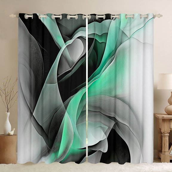 Manfei Turqoise Black and Gray Kitchen Curtains, Modern Abstract Artwork