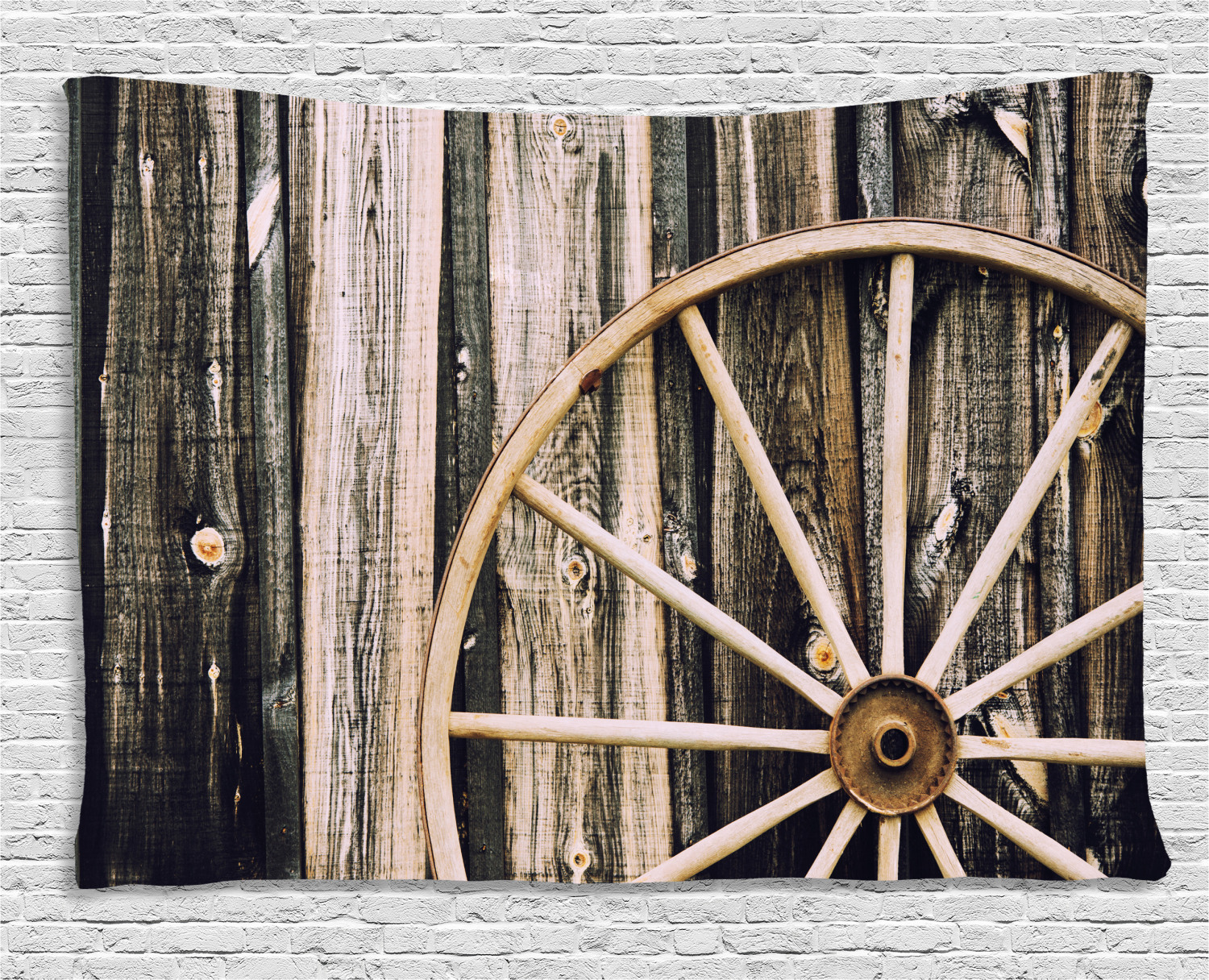 Barn Wood Wagon Wheel Tapestry Wooden Barn Door And Vintage Rusty