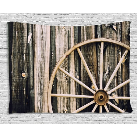 Barn Wood Wagon Wheel Tapestry Wooden Barn Door And Vintage Rusty