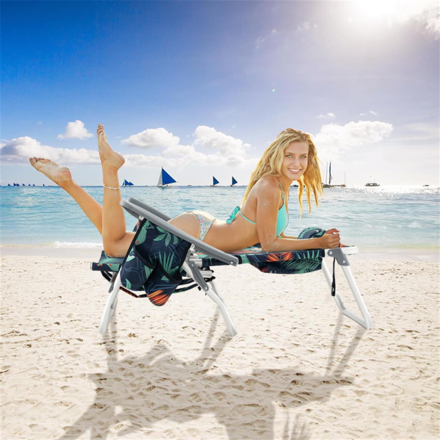 Demi Bonn 2 Pieces Folding Backpack Beach Chair with Pillow, Patio Accent Furniture Lounge Chairs for Yard, Garden, Multicolor