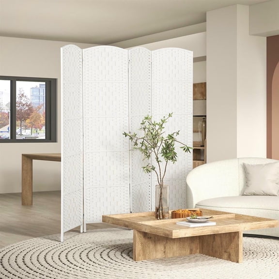 Topcobe Room Divider, 4 Panel Folding Privacy Screen, 6FT Tall Portable Wicker Weave Partition Wall Divider for Bedroom, Privacy Screen, Partition Room Dividers for Home, Apartment, Natural