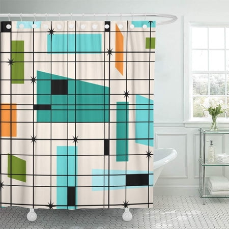Yusdecor Teal Mid Retro Grid And Orange Century Modern Vintage Bathroom Decor Bath Shower Curtain 66x72 Inch Walmart Canada