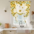 thumbnail image 3 of Farmhouse Vintage Tie Up Curtain 63 Inches Long, Sunflowers Floral Botanical Beige Letter Balloon Style Kitchen Window Curtain Over Sink, Small Window Rod Pocket Curtain 52"x63", 3 of 9