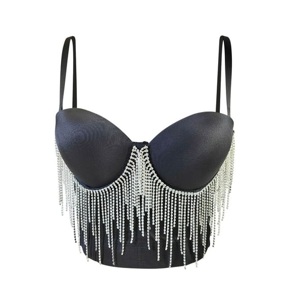 ATOYSOY Corset Shapewear Underwired Tassels Breathable Push Up Underwear Summer Party Camisole Slim Tank Crop Tops Workout Girls Teens Smoothing Comfy Bra Black