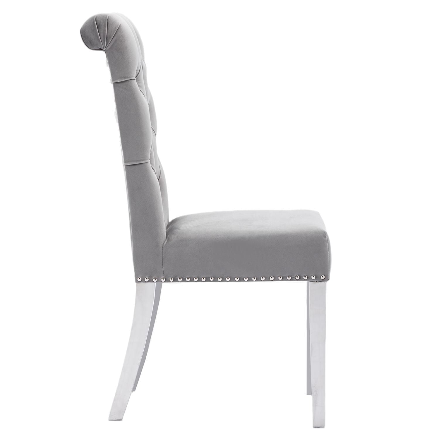 Chaise de salle à manger avec pieds argentés en velours gris miel canadien (Ensemble de 2)