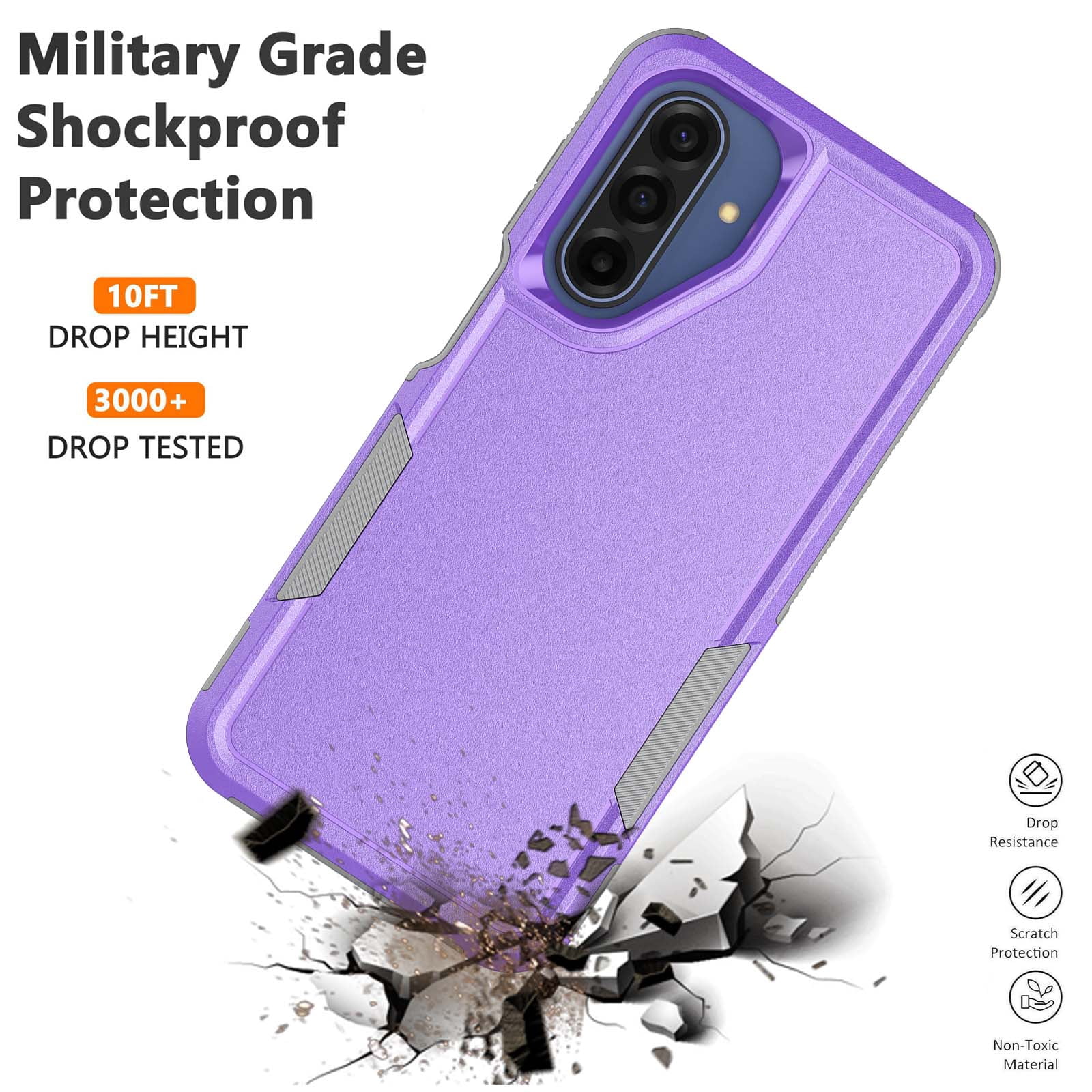 NJJEX Samsung Galaxy A17 5G Case,Sturdy Phone Case for Samsung A17 5G, Shockproof Protection Heavy Duty Armor Hard Plastic & Rubber Rugged Bumper 2-in-1 Case Cover-Purple