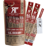 Righteous Felon Grass-Fed Meat Sticks - Low Sugar, High Protein Beef - OG Hickory, 6 pack