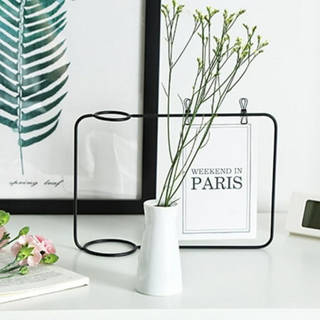 Postcard Holder Display Mgaxyff Ceramic Flower Plant Pot Vase Postcard Photo Holder Display Iron Frame Bracket with Clip, Iron Vase Photo Holder,Iron Vase Photo Frame ()