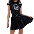 thumbnail image 2 of Shiny Holographic Metallic Dress for Women Neck High Waisted Knee Length Flare Skater Dress Rave Party Outfits, 2 of 5