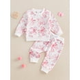 thumbnail image 3 of Baby Toddler Girl Valentine's Day Outfits 3 6 9 12 18 24 Months Long Sleeve Bow Print Sweatshirt + Pocket Pants Set Toddler Clothes, 3 of 9
