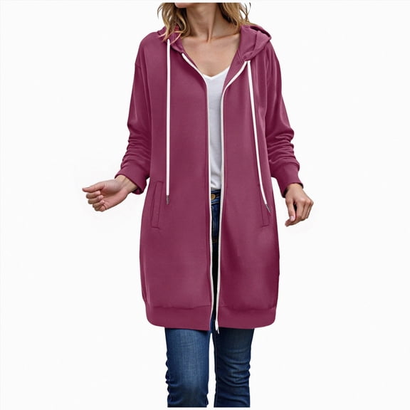 Aayomet Long Hoodies for Women,Zip Up Double Zipper Fleece Jacket Tunic Sweatshirts Fall Winter Fashion Clothes with Pockets