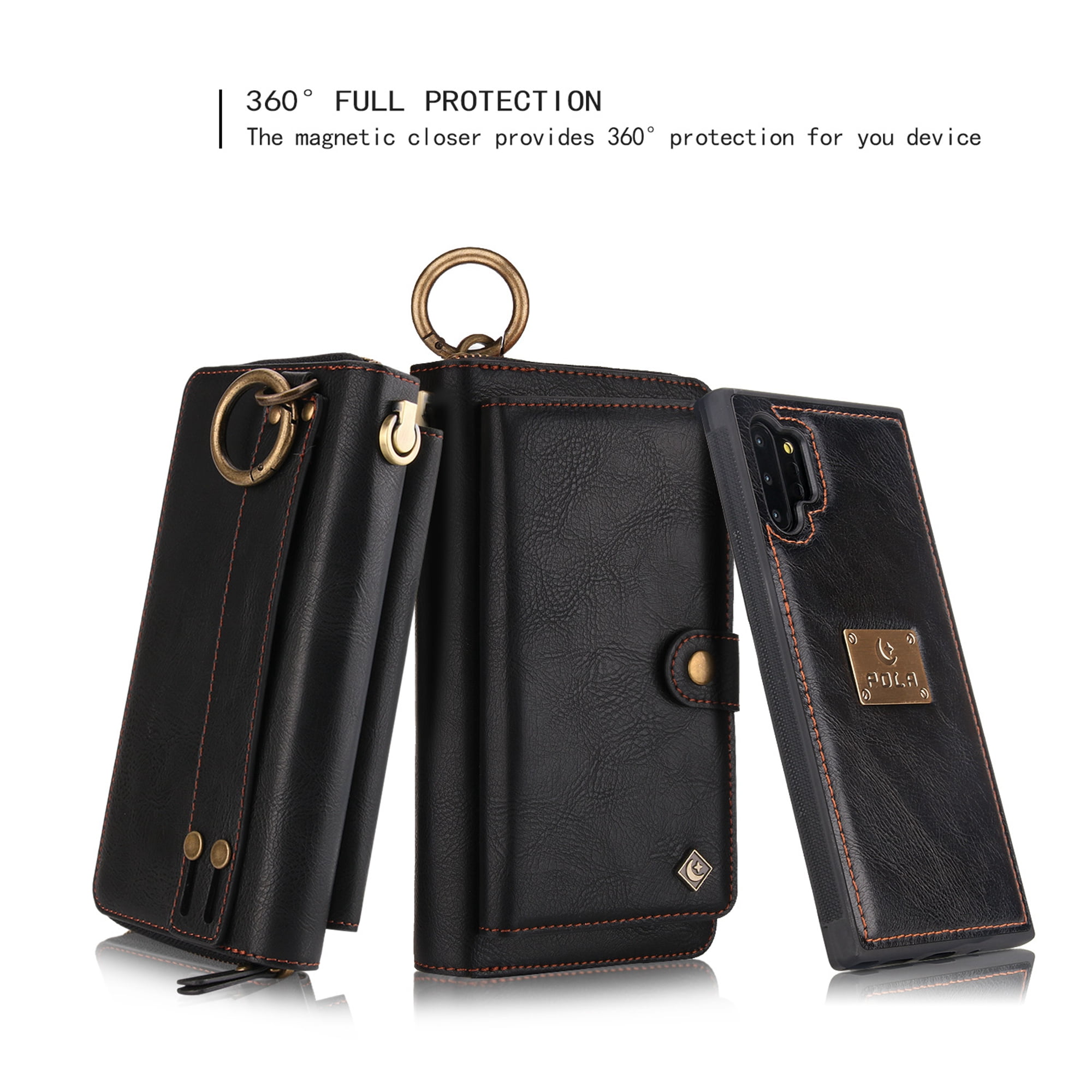 Samsung Galaxy Note 10 Plus Wallet Detachable Case, Dteck Zipper Purse Phone Case Multi-functional Folio Flip Leather Removable Magnetic Back Cover For Samsung Galaxy Note10+, Black