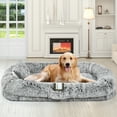 thumbnail image 4 of Dextrus Human Dog Bed, Oversized Memory Foam Dog Bed, 79"x43" with Blanket and Pillow, Removable Fur Cover, Grey, 4 of 7