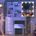 thumbnail image 3 of Caulitar Modern Makeup Vanity Set with Lights and Mirror, Vanity Desk with 6-Drawers and Stool, White, 3 of 10