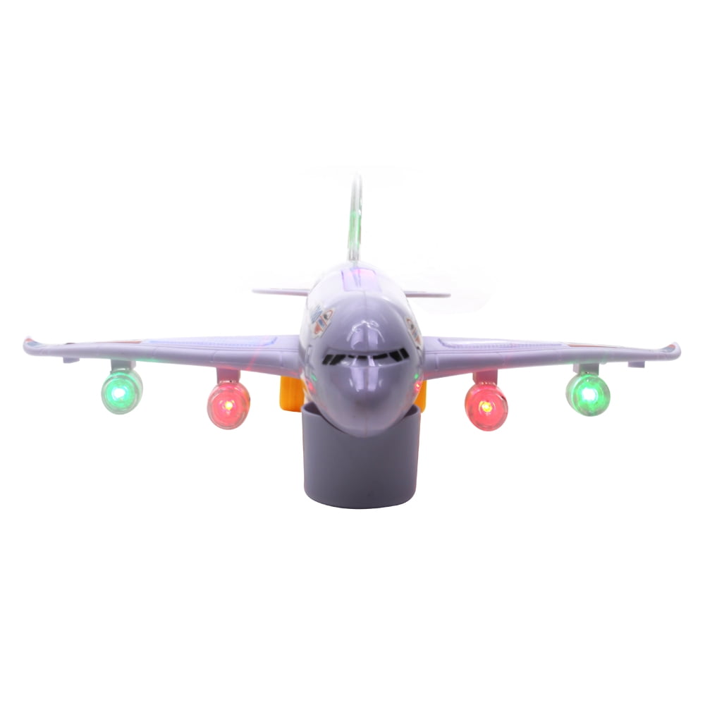 PlayWorld All Aboard! Bump and Go Electric Air Bus A380 Kids Action Airplane - Model Plane with LED Lights and Sounds - Changes Direction On Contact - Red